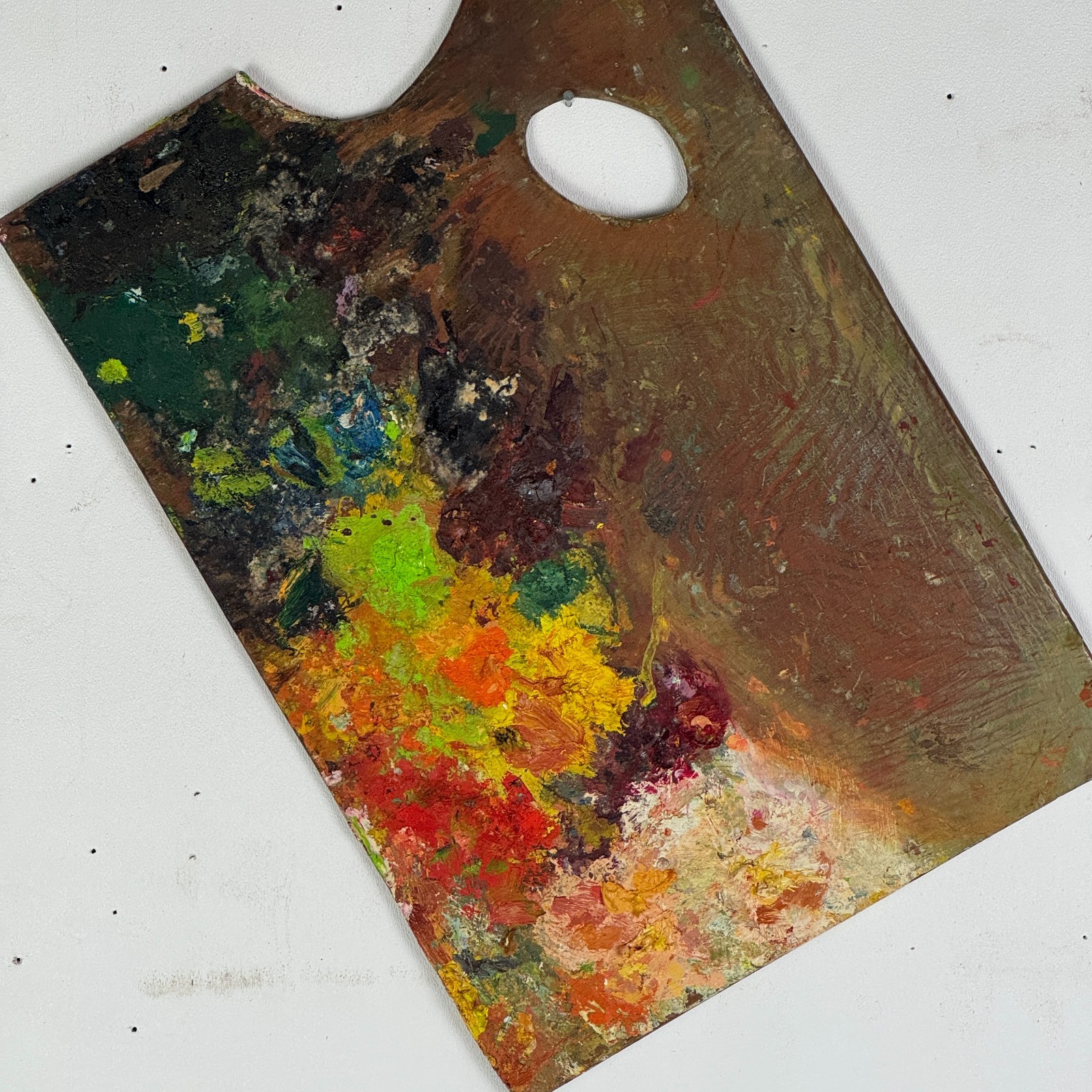 Vintage Artist’s Large Rectangular Painting Palette With Remnant Oil Paint
