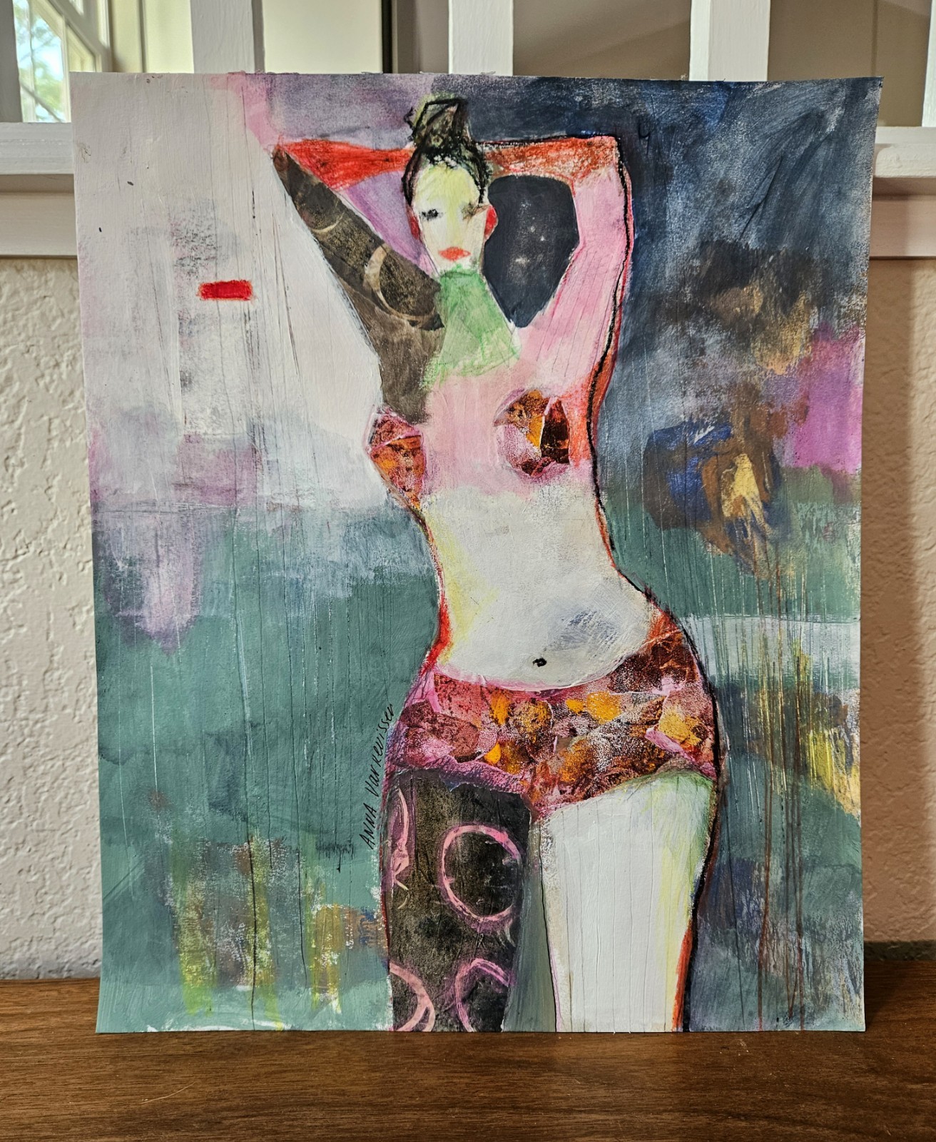 Original Painting Art Abstract Cubist Woman Figure Portrait 17×14