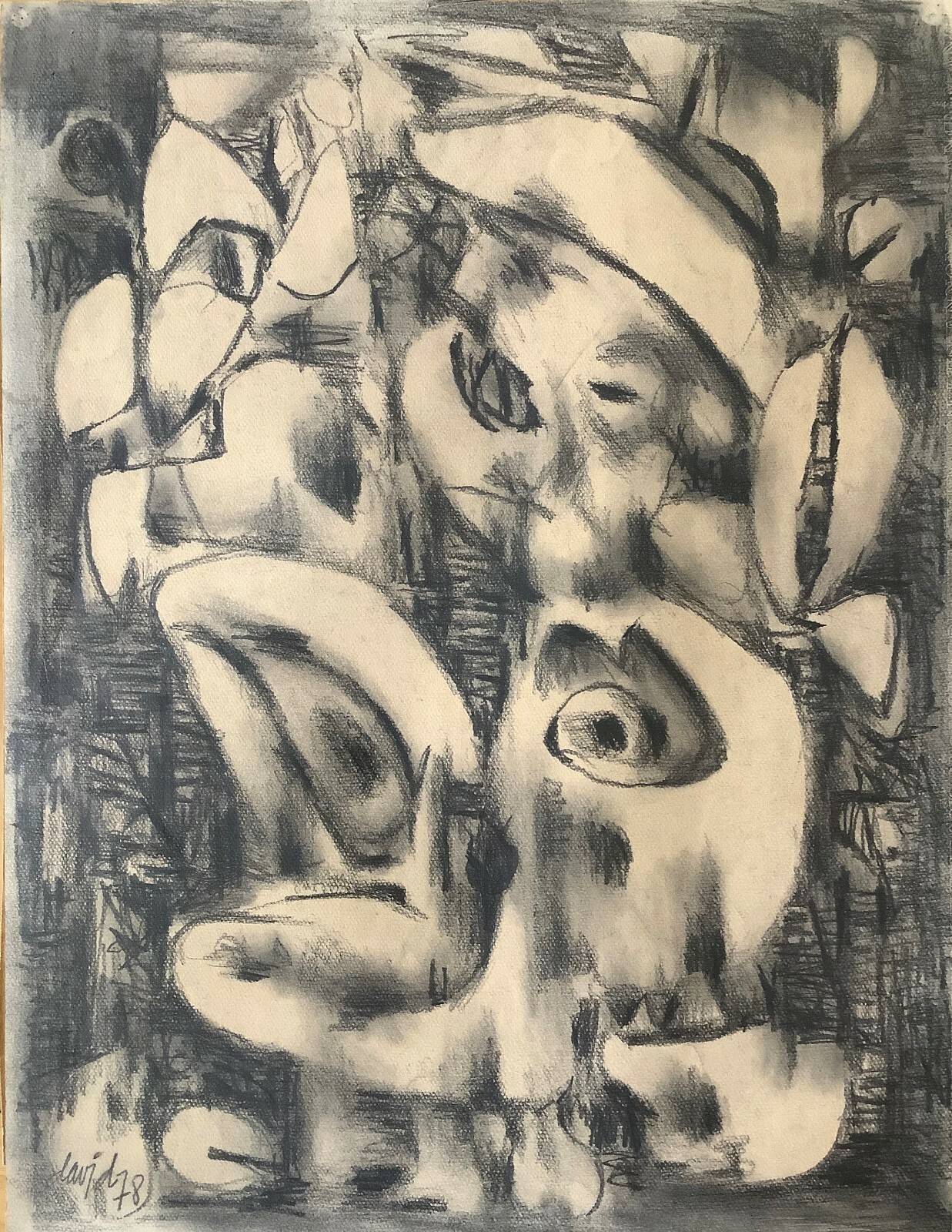 Juan David. Painting. La Zurda, 1978. Graphite on cardboard. Original signed