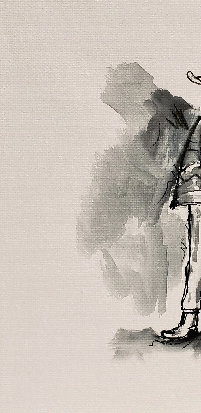 Original Modern Minimal Black And White Figurative Ink Painting By K.A.Davis