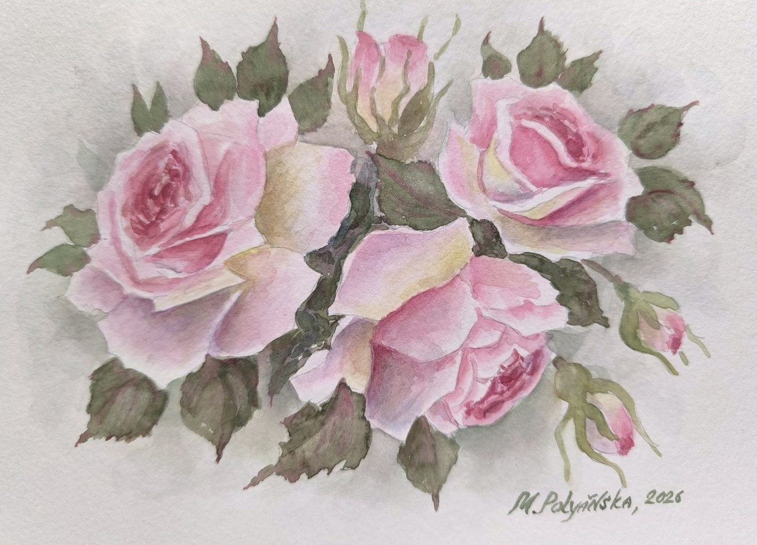 Christie Repasy Style Original Artwork Painting FLOWERS PINK ROSE Floral Gift A5