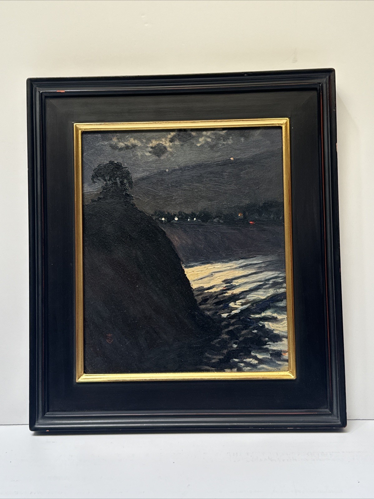 California Beach Painting Moonlight Coast Cliffs Silver Sea Thomas Van Stein Oil