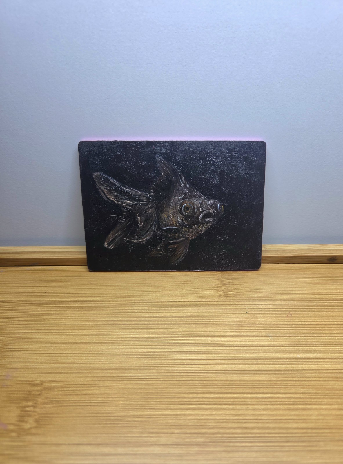 ACEO Original Fish Painting | Oil On Wood | Koi Fish Orange White Red Signed
