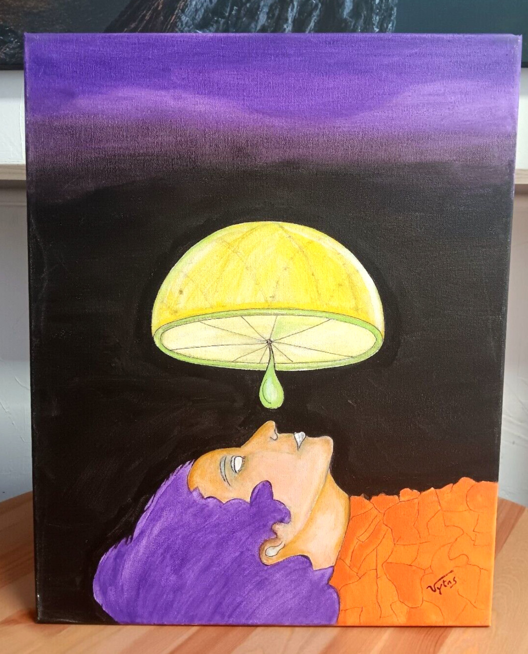 Better Sleep Lemon Eye Original Acrylic Painting Canvas Signed P Vytas 16×20