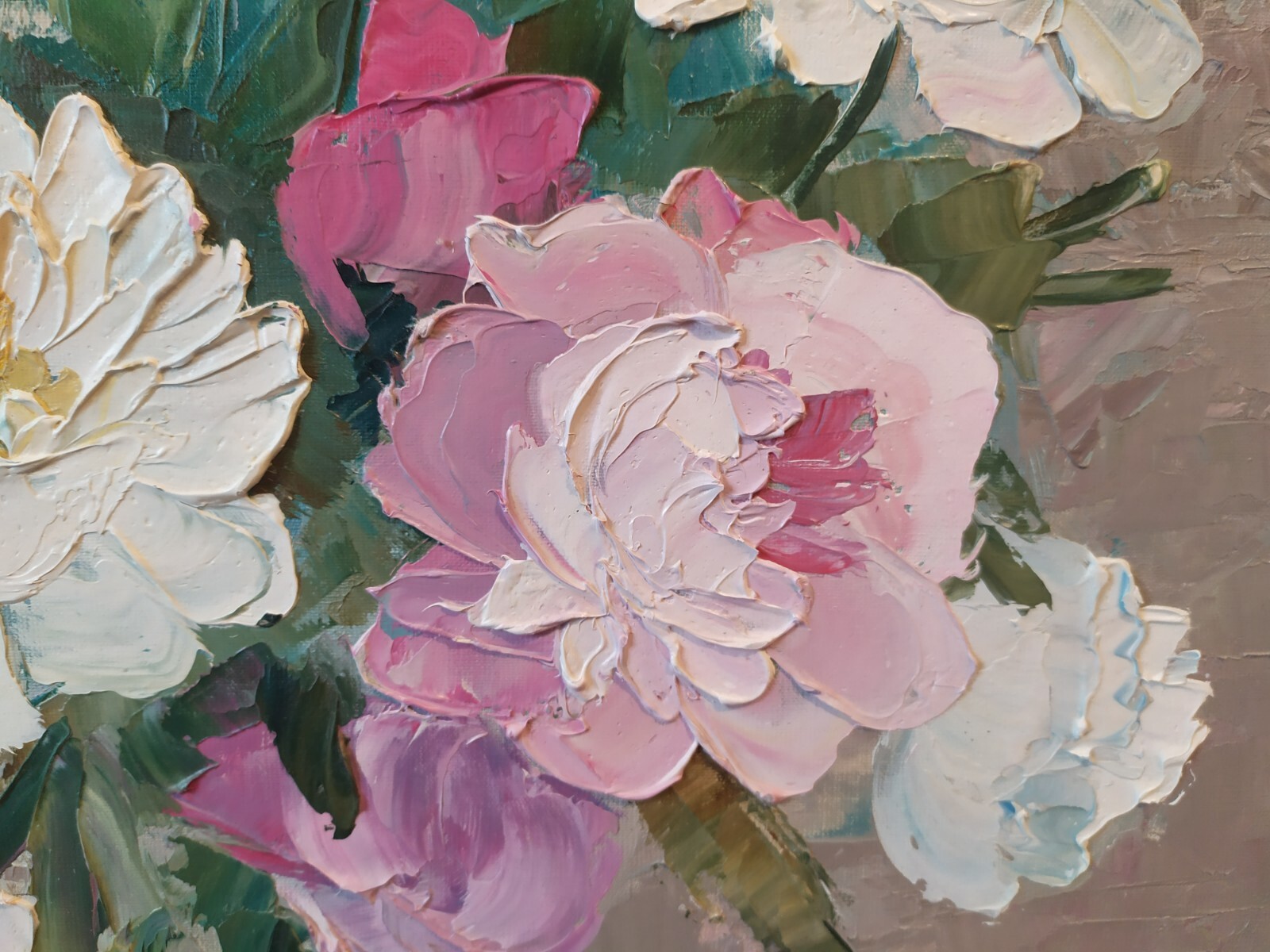Original oil on canvas painting Pink flowers peonies floral artwork 16×20″