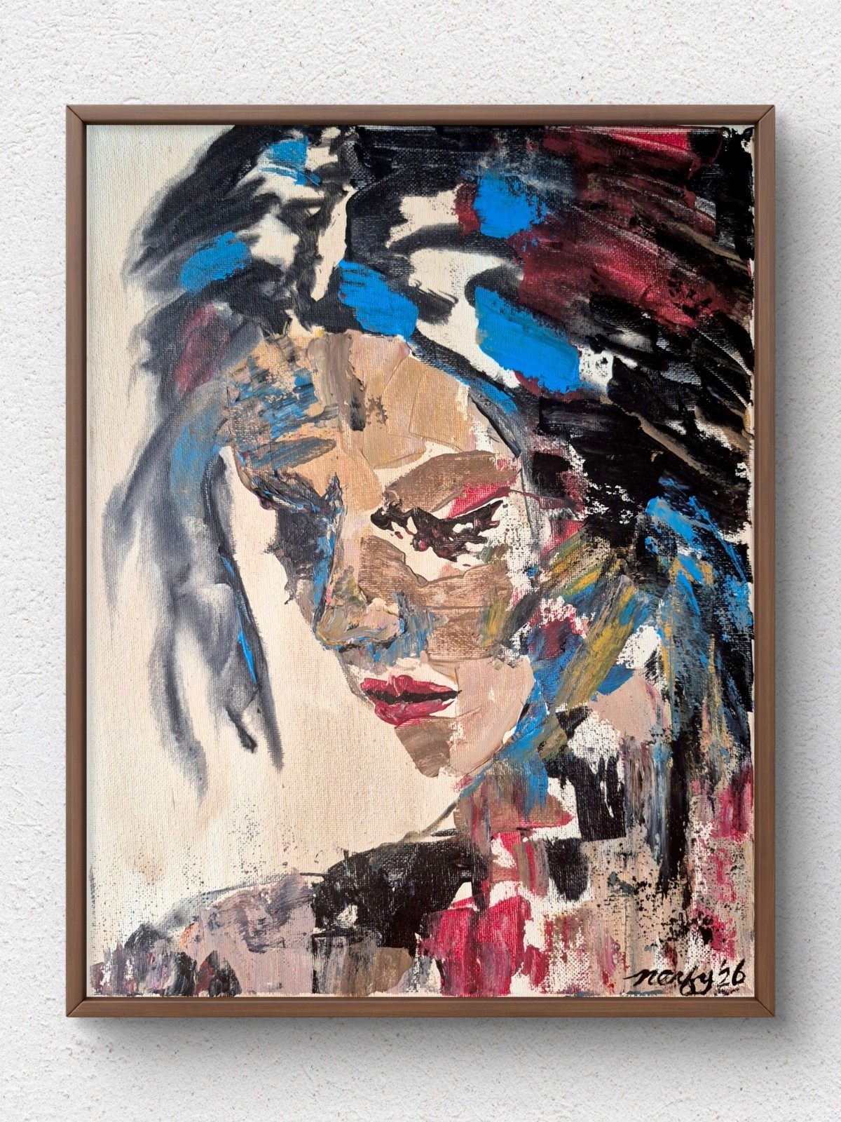 Original Contemporary Portrait 11×14 Signed Acrylic Canvas Bold Multi Color A38