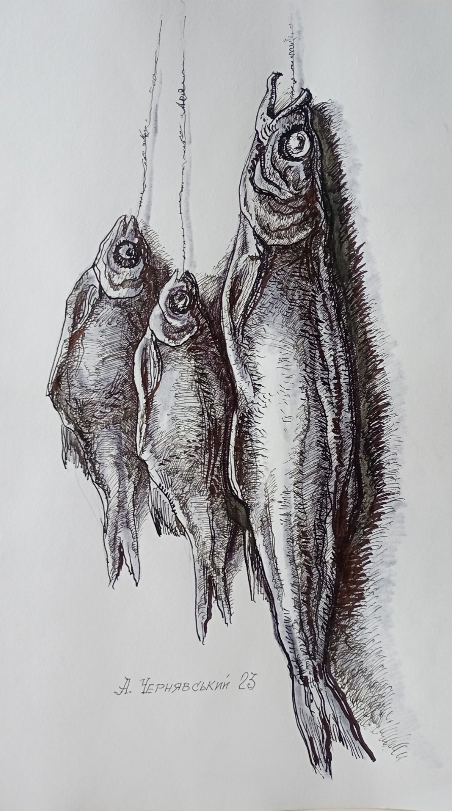 Fish Graphics Painting Original Art Expressionism Painting 16.5x 10 in