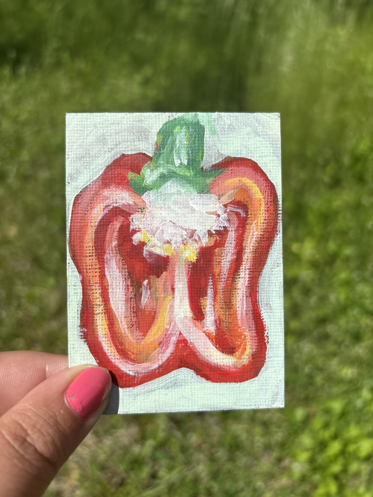 ACEO Red Bell Pepper original small miniature still life painting art unframed