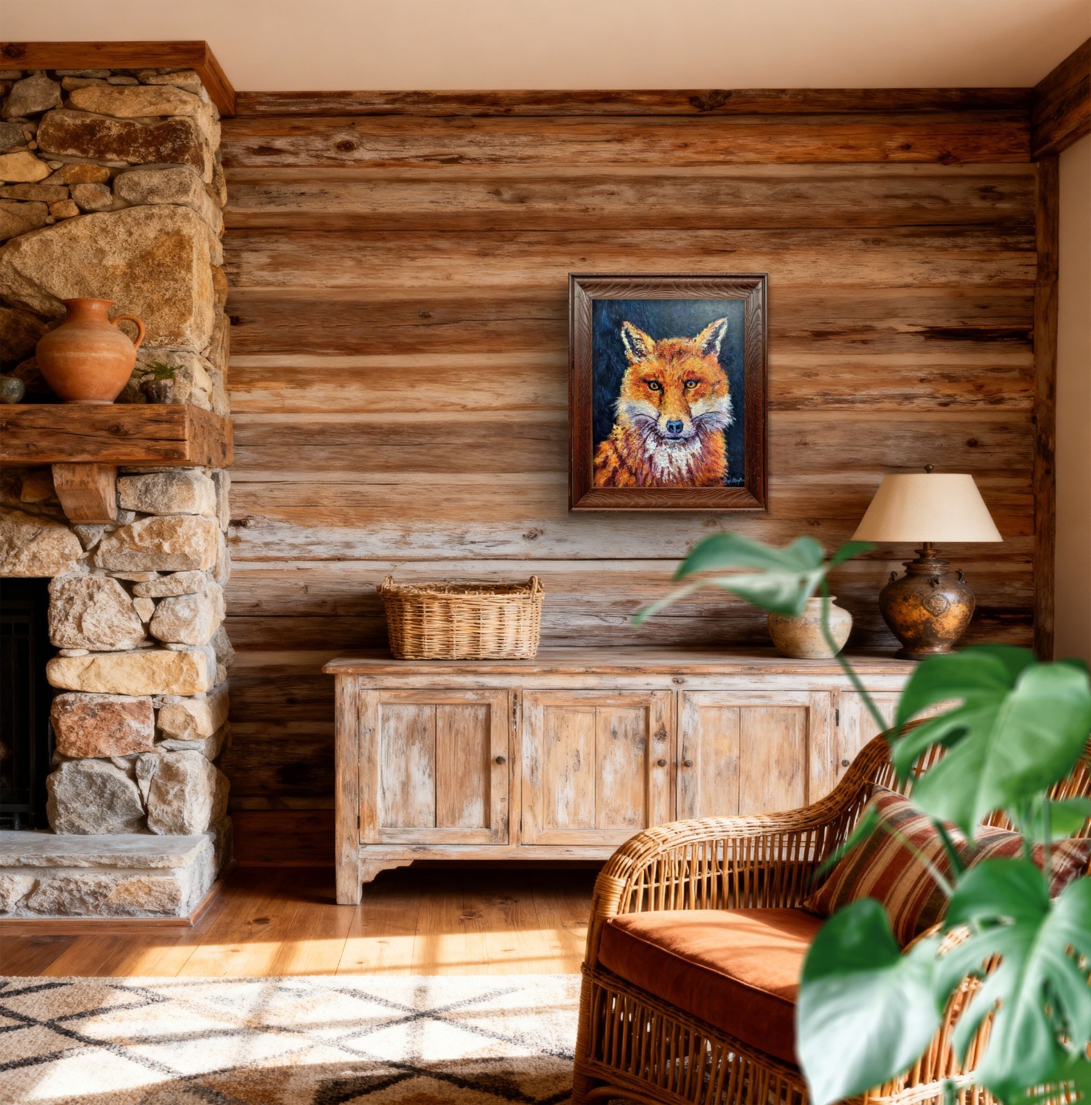 18 X 22 In Acrylic Original Fox Framed Textured Painting on hardboard
