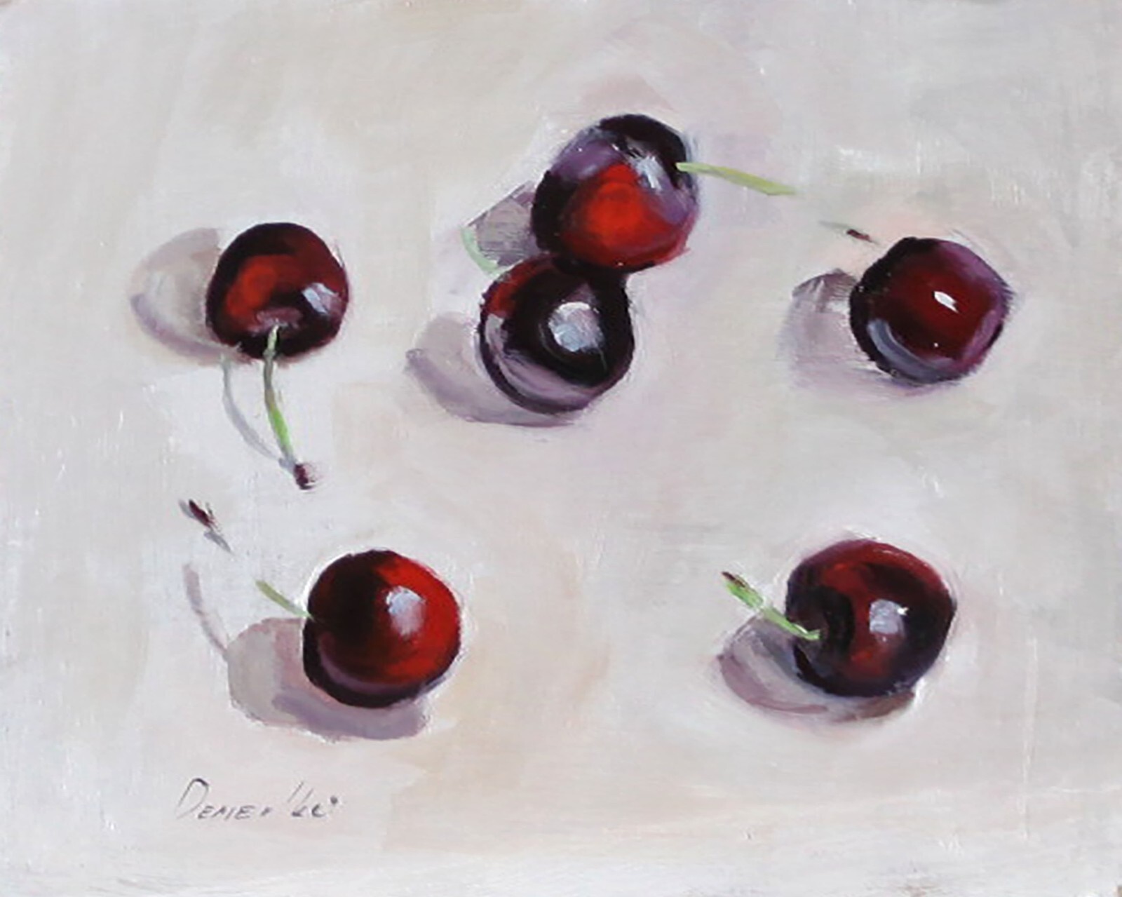 KITCHEN still life cherries Oil painting UKRAINE 8X10 Demenko Natalia