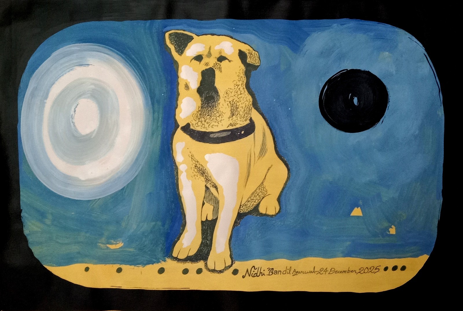 Premium Hachikō Dog Portrait – Symbol of Loyalty, Signed Original Art bY NIDHI B