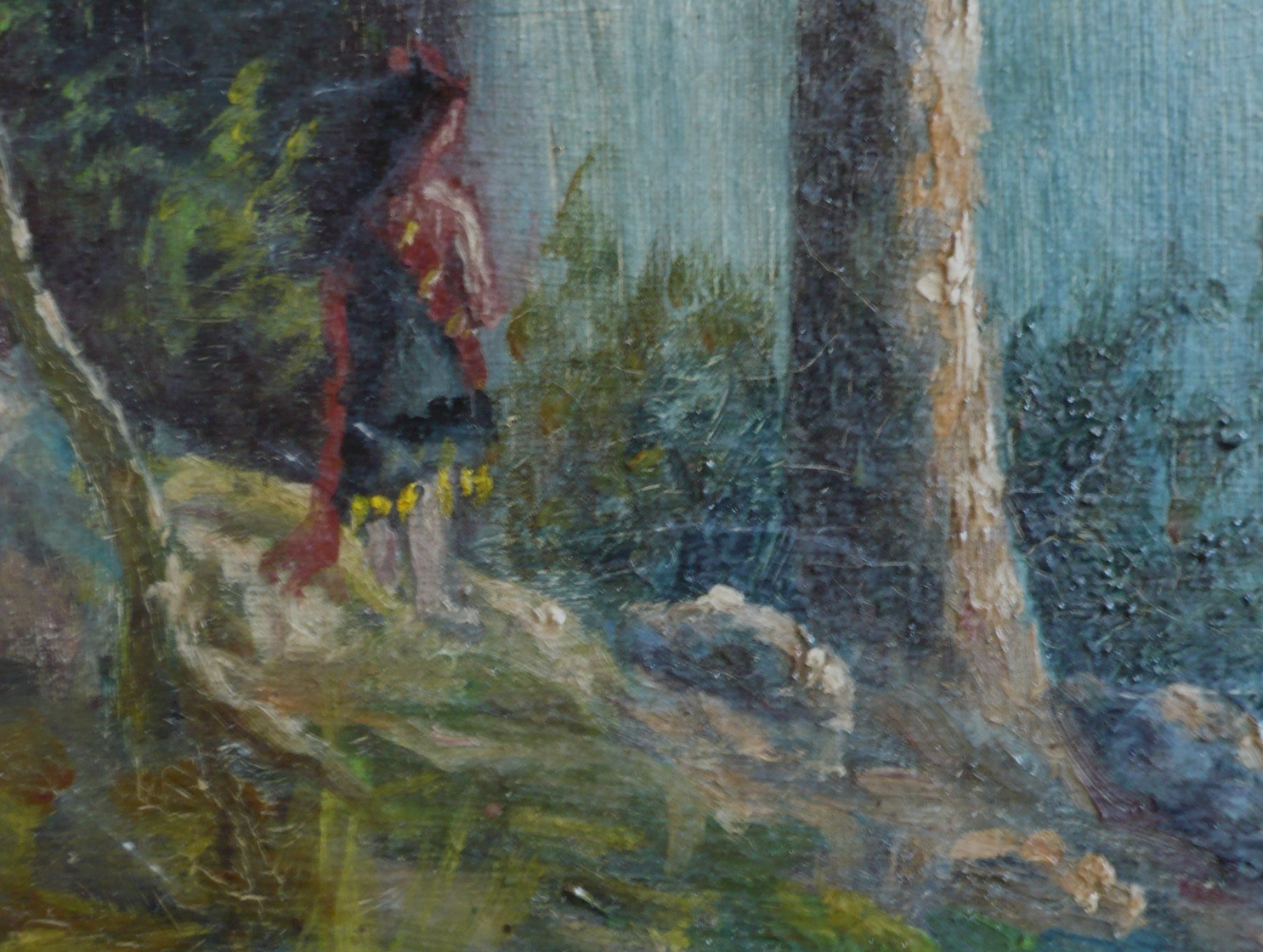 MINA BOEHM METZGER, NEW YORK IMPRESSIONIST OLD ANTIQUE, FOREST NATURE WATERFALL