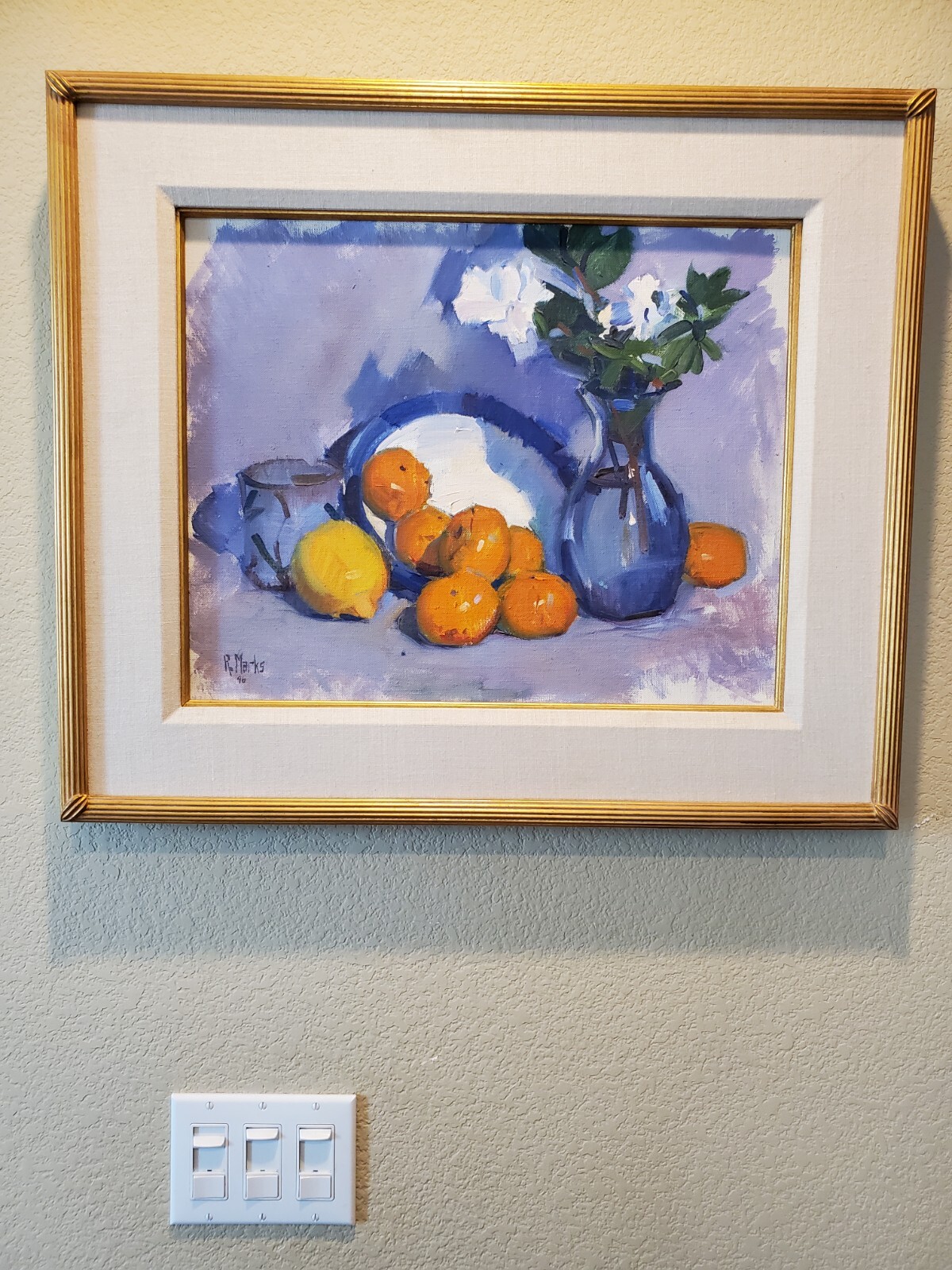Listed Artist Raye Anne Marks Signed Framed Original Still life Oil Painting