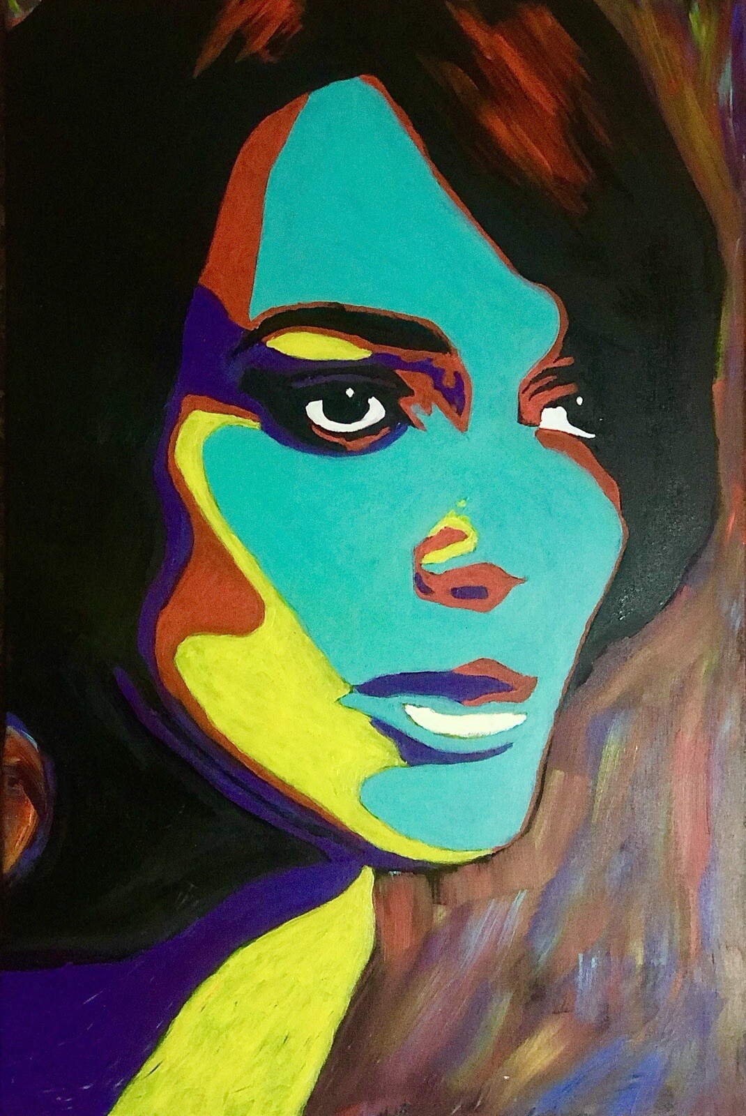 Large 24×36 Hand Painted Multi Color Portrait Titled: Dazed Beauty