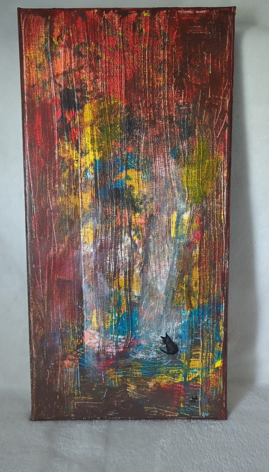 Black Cat Tree Landscape Painting Original Abstract Nature Art Samantha McLean