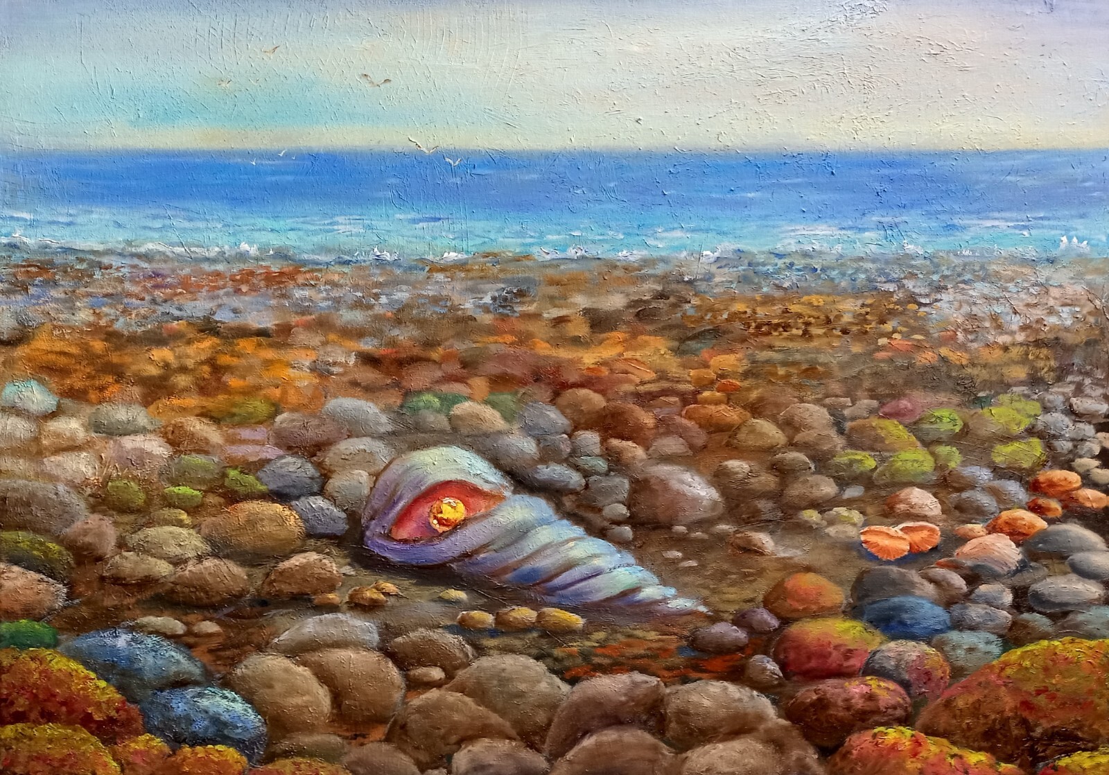 Seaside Seashells Oil Painting 70x50cm Sea Landscape Painting on Canvas