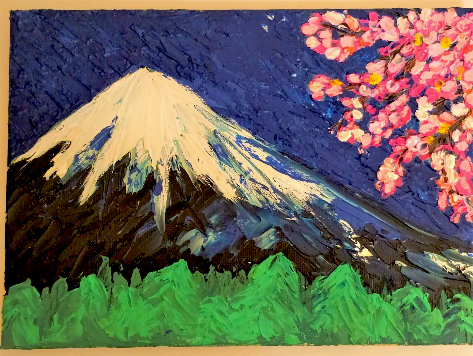 Sakura Painting Mountain Landscape Japan Landscape, Mountain Wall Art Blossom
