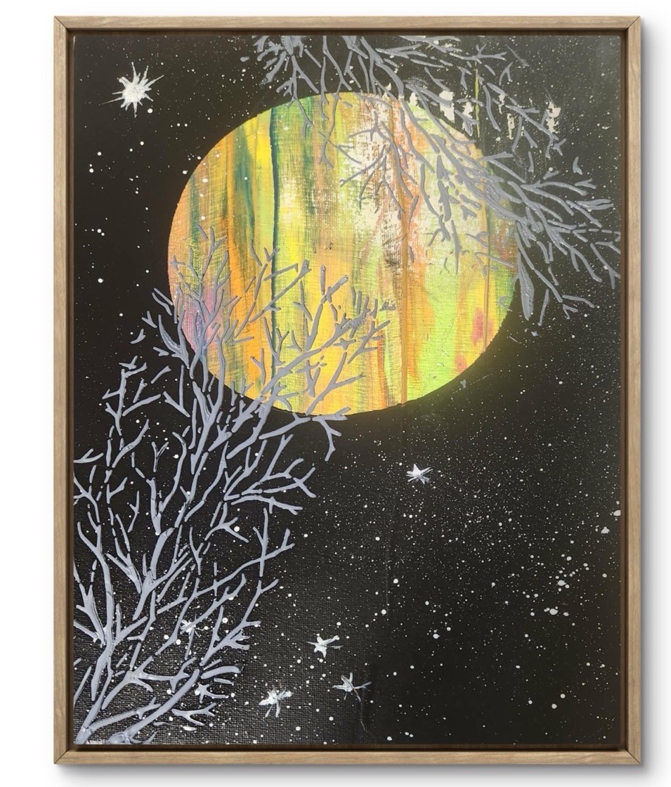 Pam Bible 11X14 Night Sky Starry Moon Abstract Colorful Modern Bold Wall Art