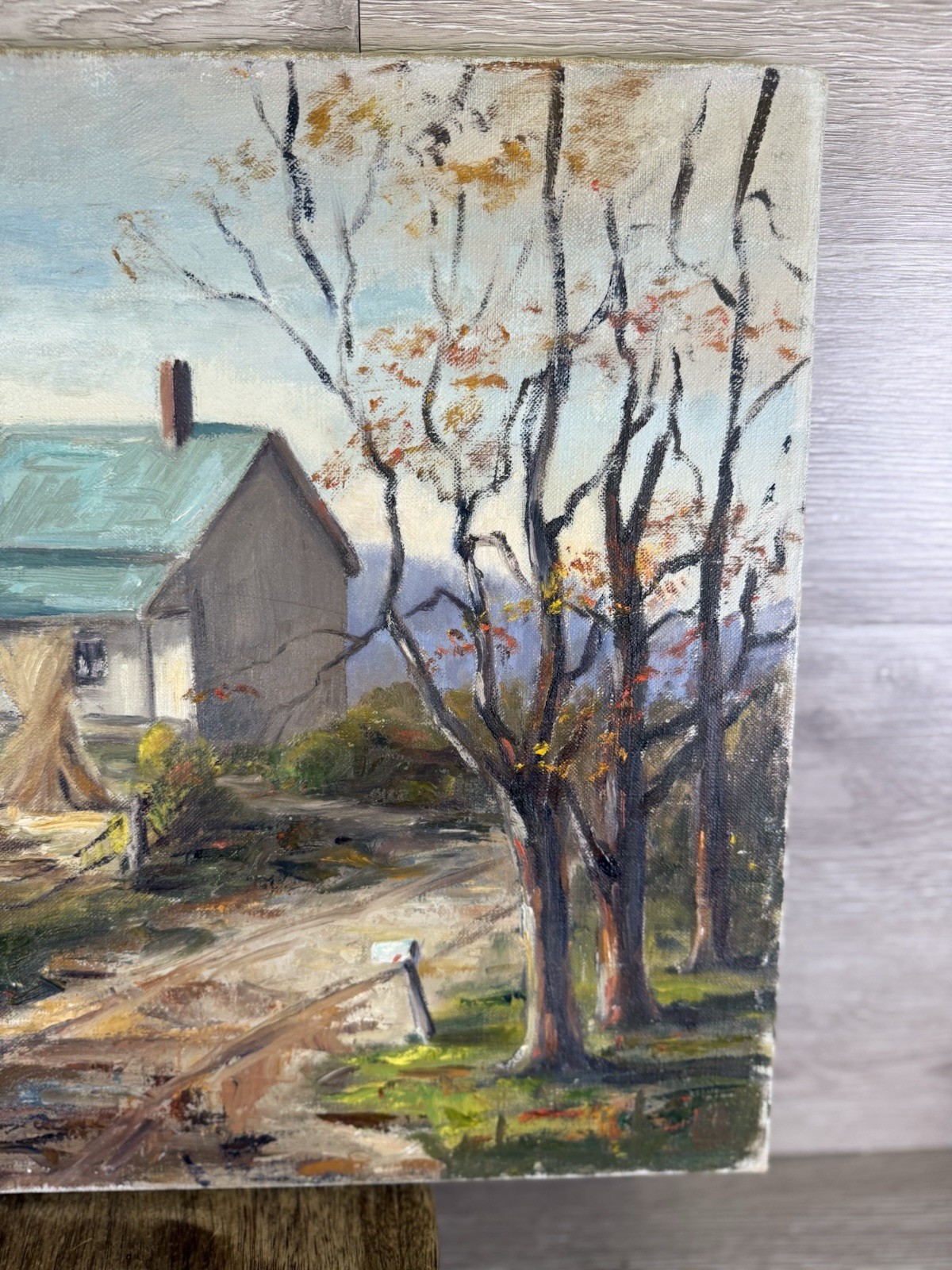 Vintage Colonial Harvest Homestead Landscape Farm Original 16×20