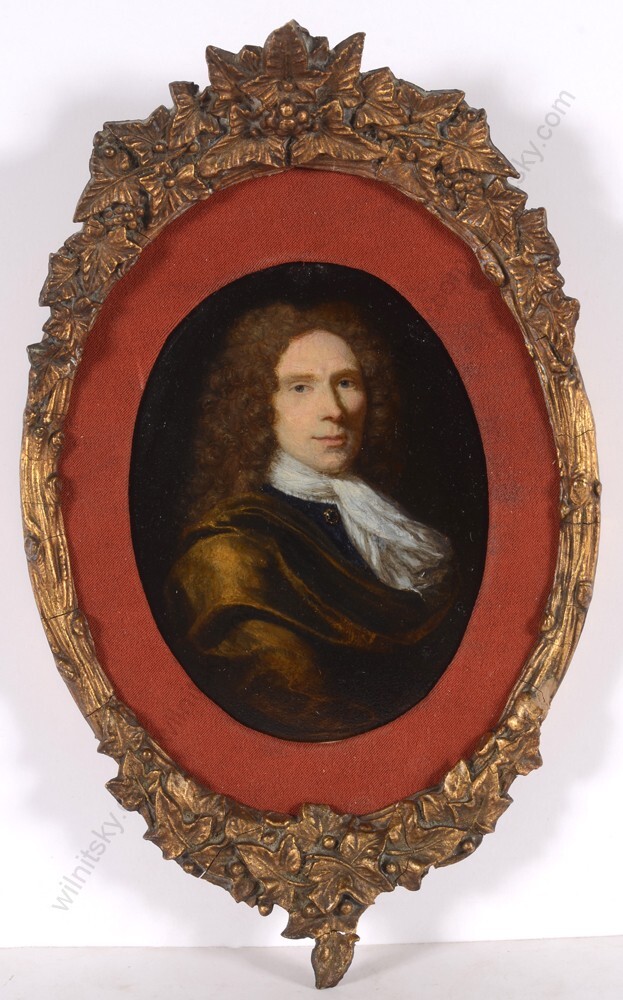 «Portrait of a young French aristocrat» French Oil/Copper Miniature, ca 1700 (m)