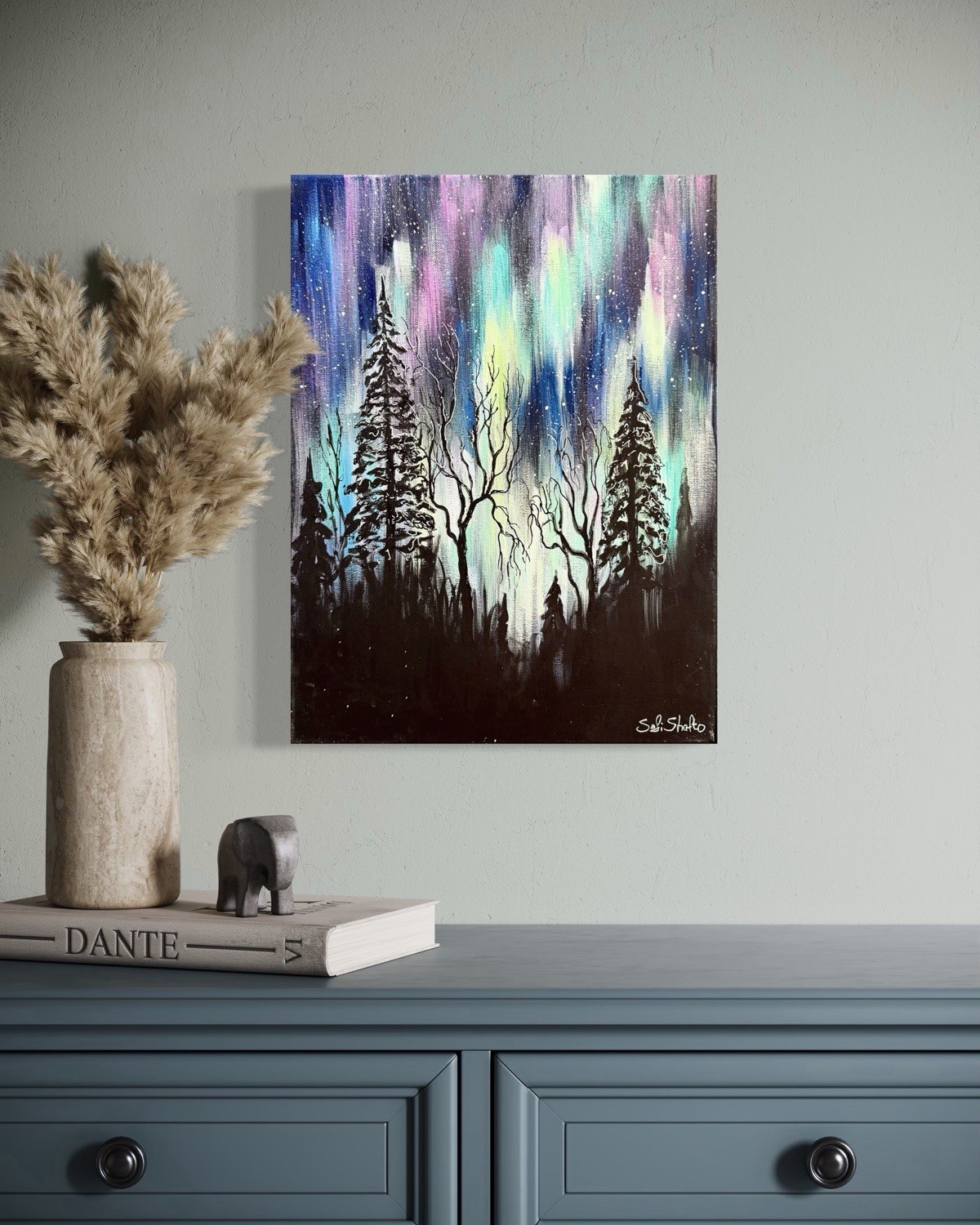 Northern Lights Painting Aurora Borealis Original Landscape Night Sky Minnesota 