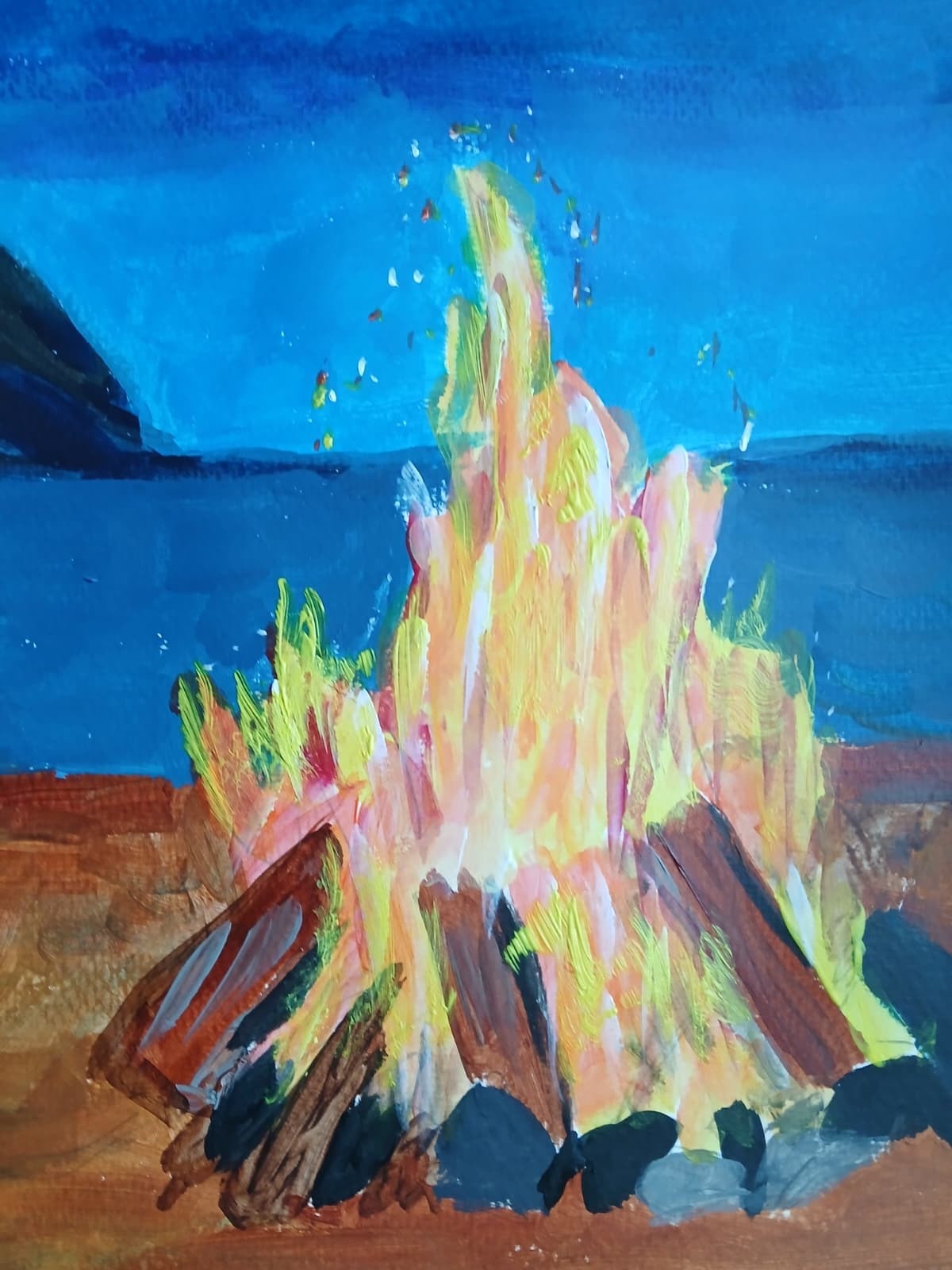 Expressionism/Abstract Beach Bonfire 11×14 Handmade Colorful Art Painting