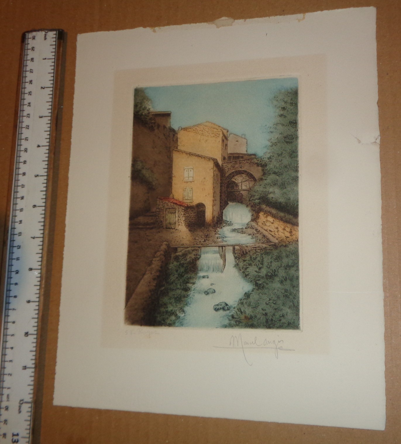 Antique Aquatint Color Etching Marcel Augis Signed Print 53 Royal
