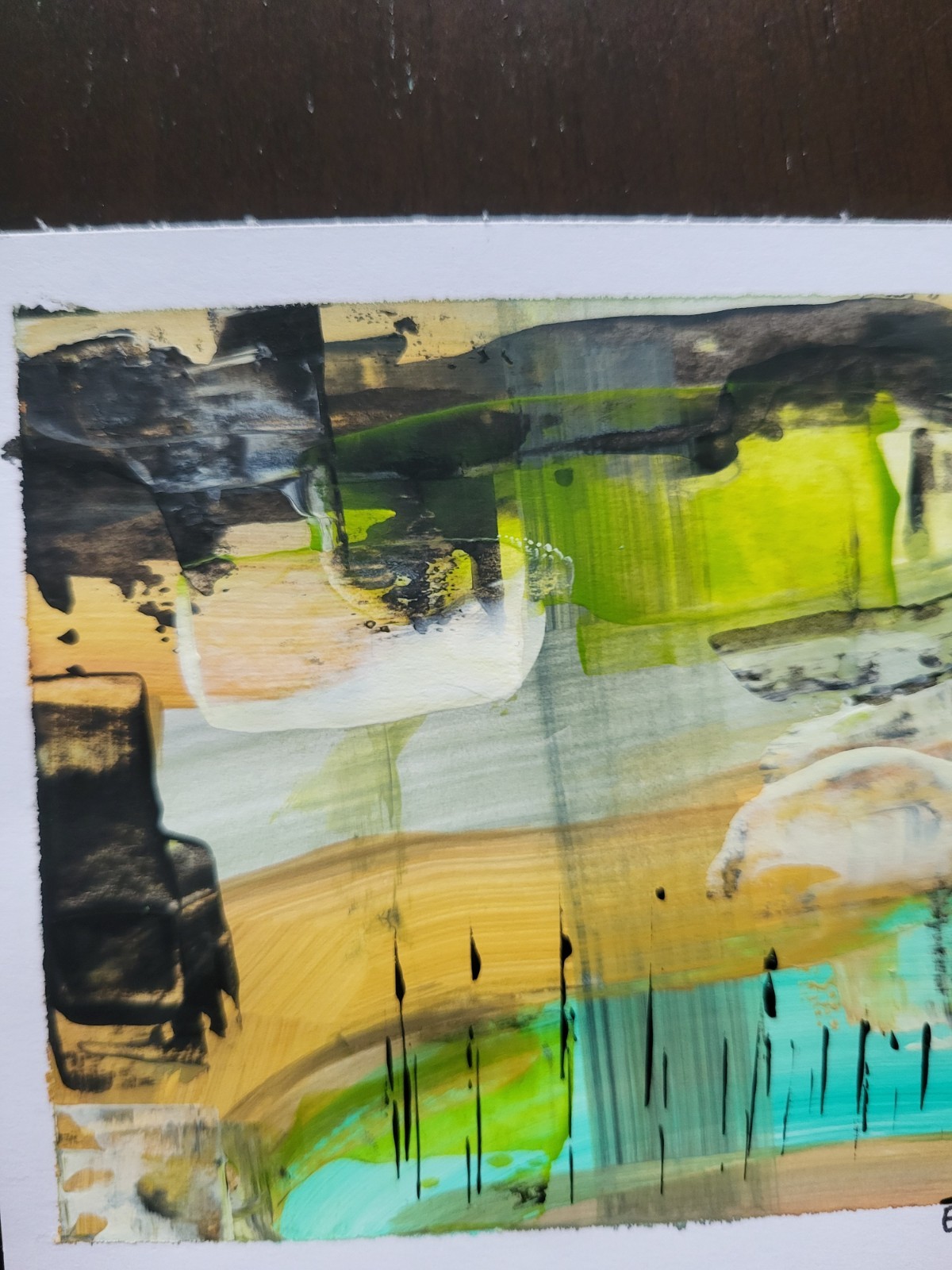 Elvi Set Of 2 Green Abstract 4×4 Paintings On Heavy paper Acrylic Modern Art