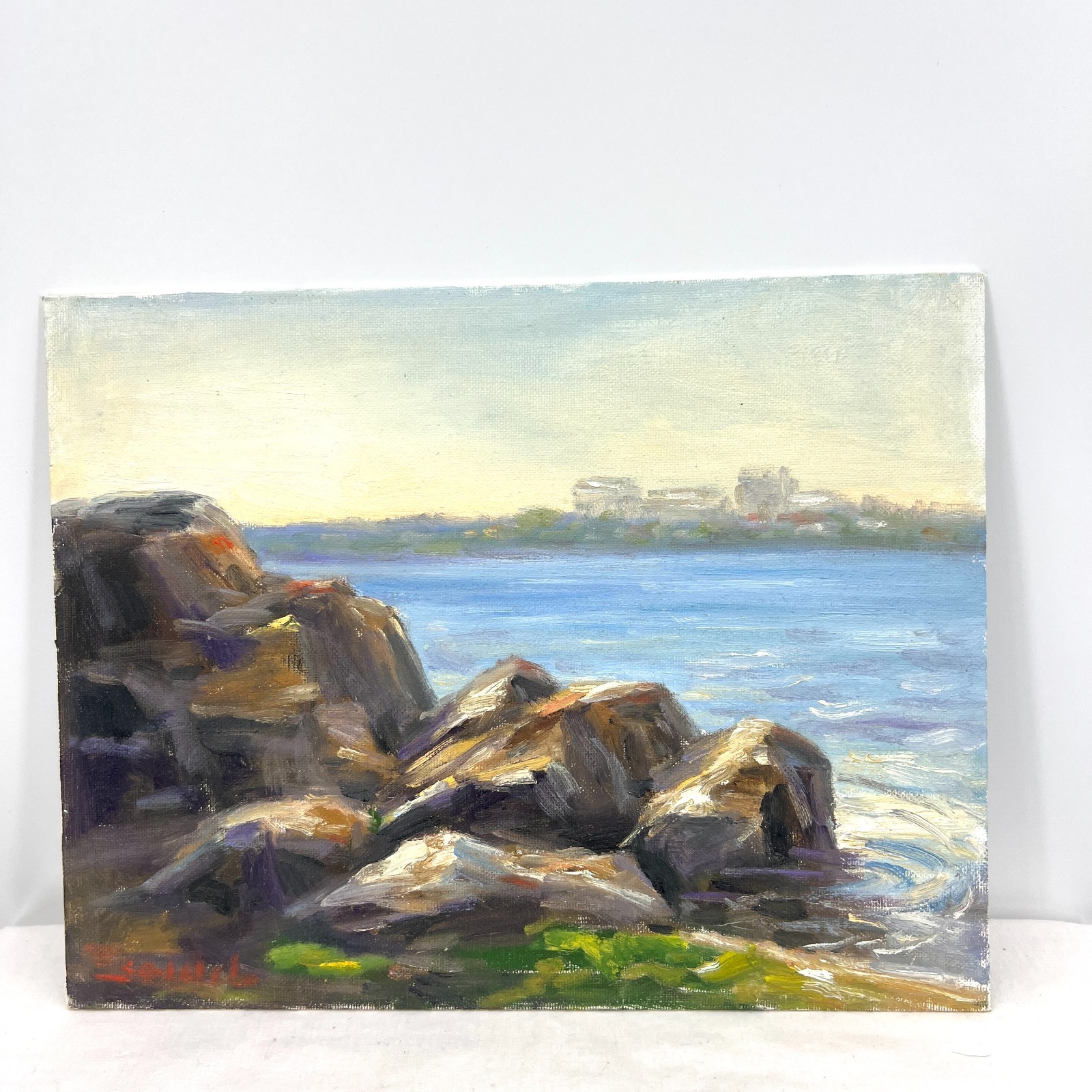 Original Artwork Study 11”x14” Oil Canvas Panel Rocky Shore Tadeusz Seidel