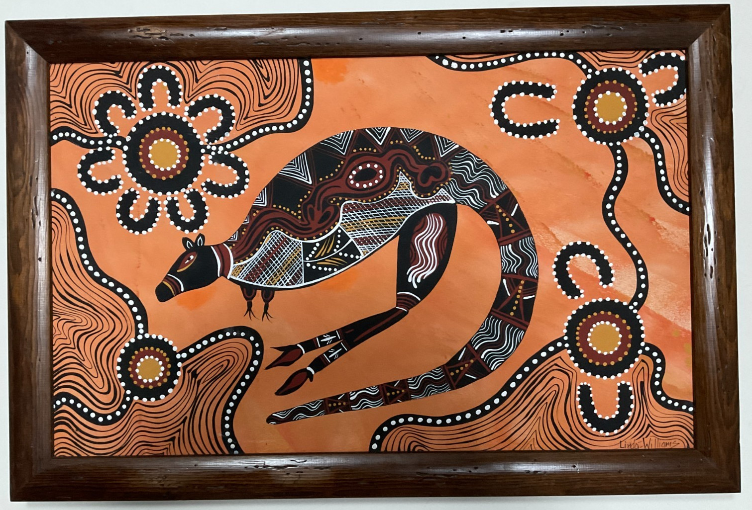 Linda Williams Australian Aboriginal Kangaroo Acrylic Painting on Canvas Framed