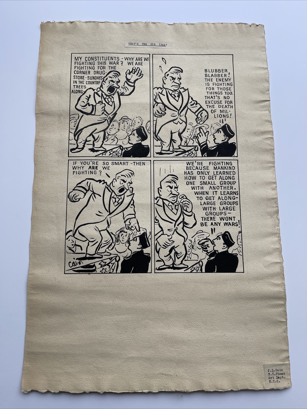 JO CAIN PAINTING DRAWING ILLUSTRATION NEW YORK TIMES NYC ORIGINAL POLITICAL RARE