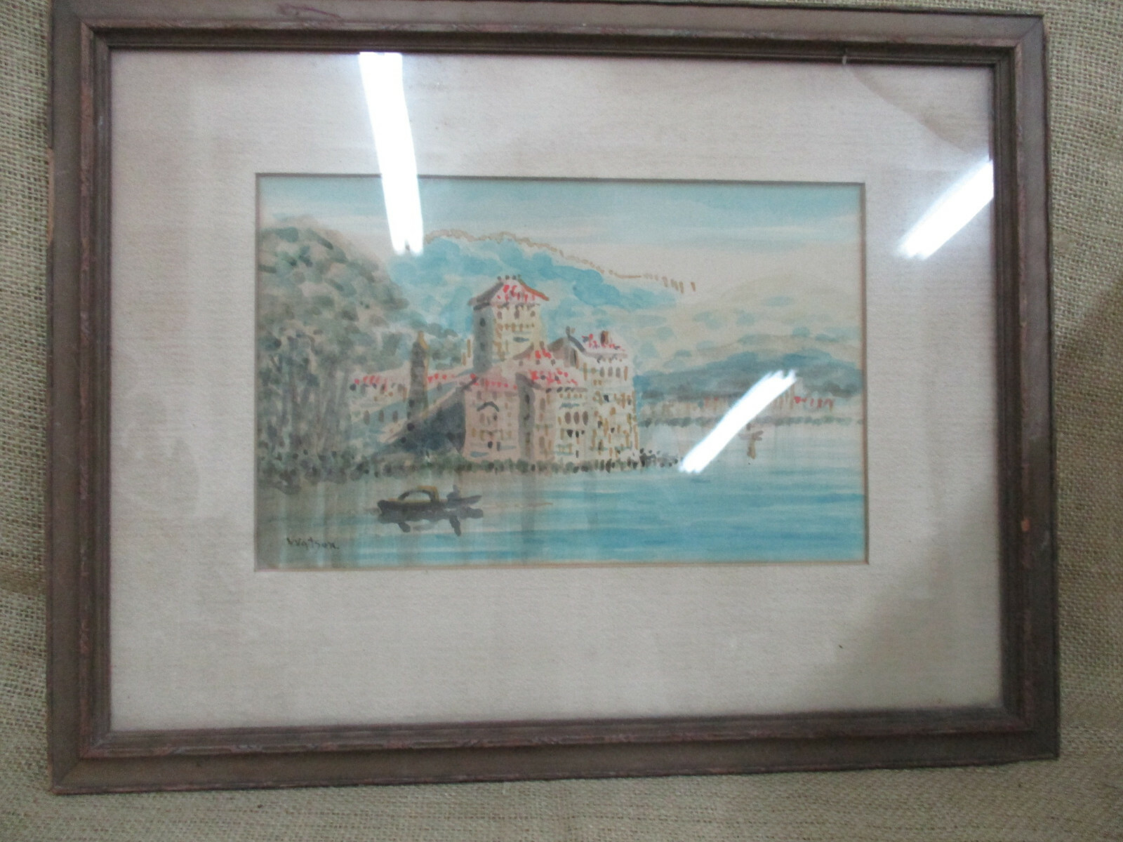 VINTAGE ORIGINAL OIL PAINTING -EARLY 1900 WATERCOLOR- WATSON – SEASIDE (IX