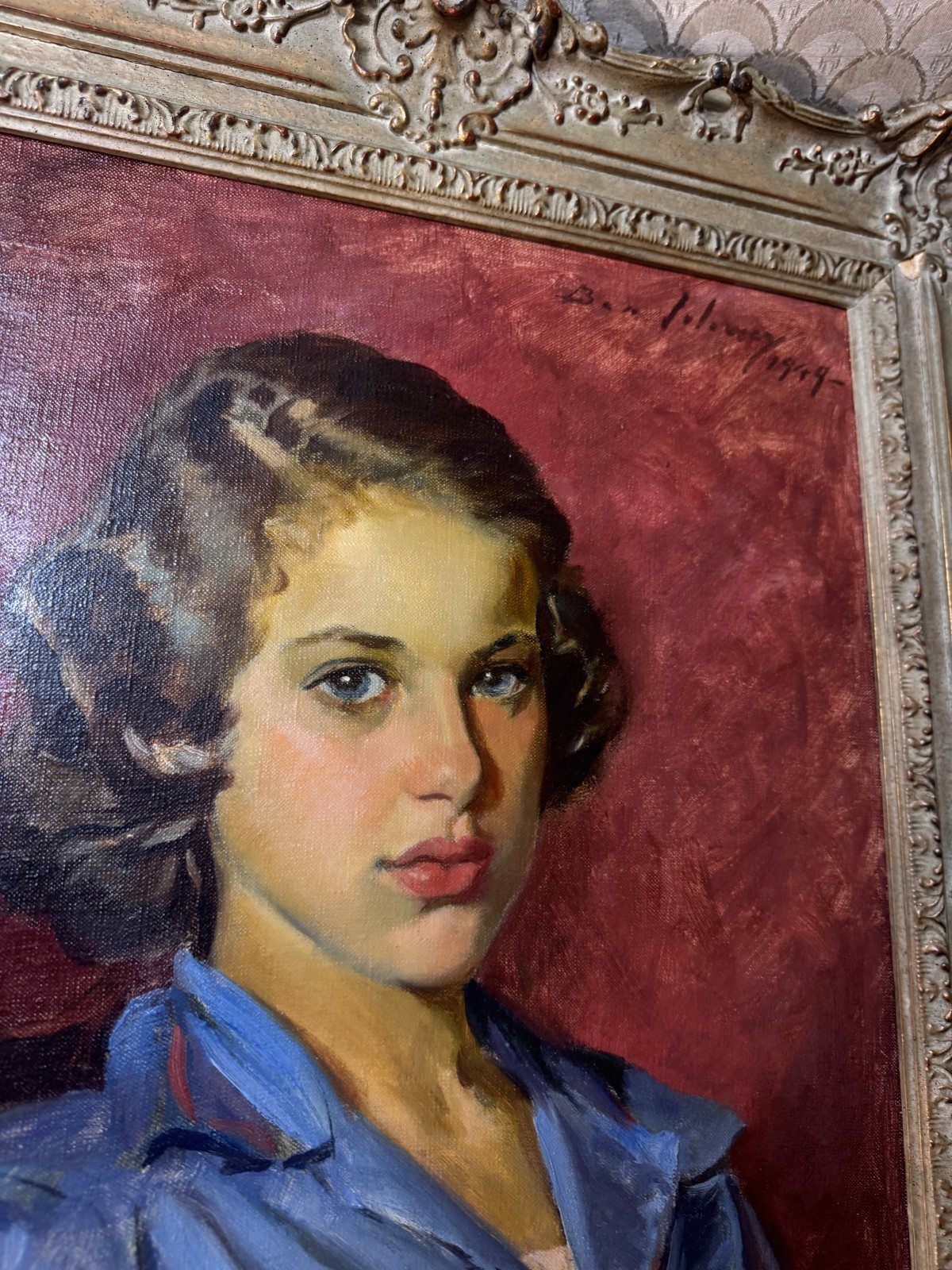 Magnificent Ben Solowey Oil «Portrait Young Woman» 49 Signed Oil Painting-Framed