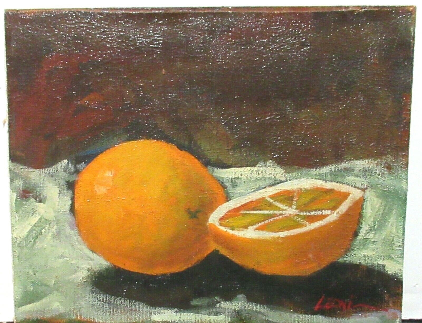 LEONI ORIGINAL OIL BOARD STILL LIFE ORANGES FRUIT PAINTING