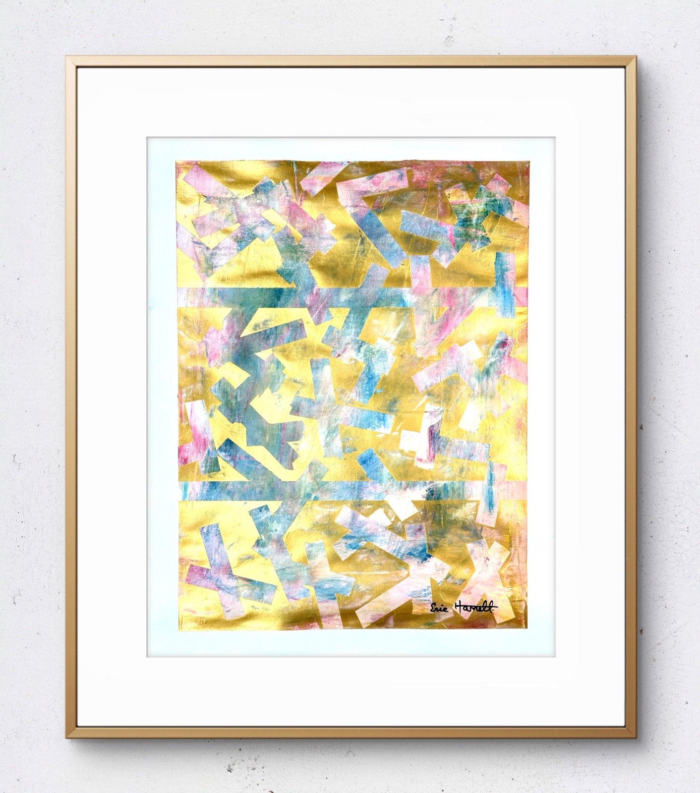 Original Gold Art 14×11 Paper Bold Color Modern Abstract Expressionist Painting