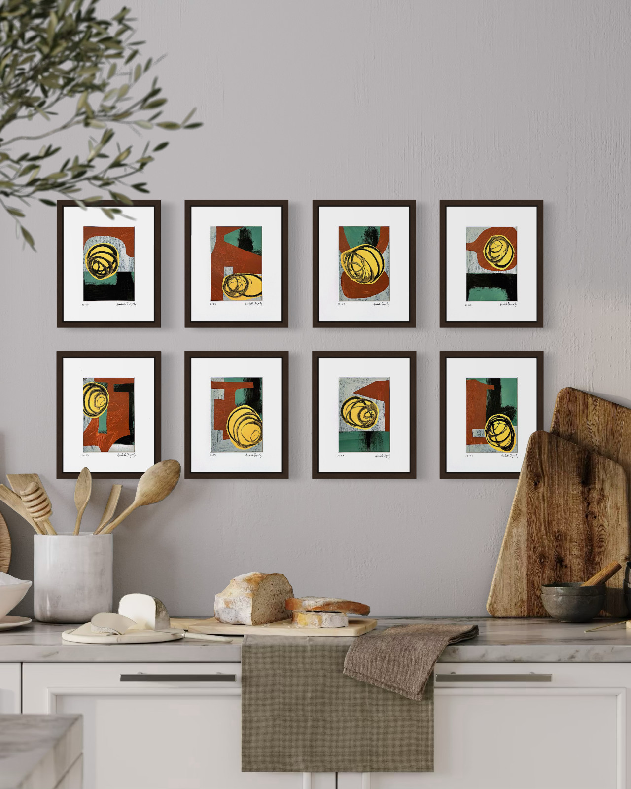 Set Of 8 Original Still Life Collage 8×10 Matted Contemporary Kitchen Wall Art