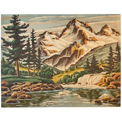 Vintage Set of Paint By Number Artwork Rocky Mountains River Waterfall 19.5 x 16