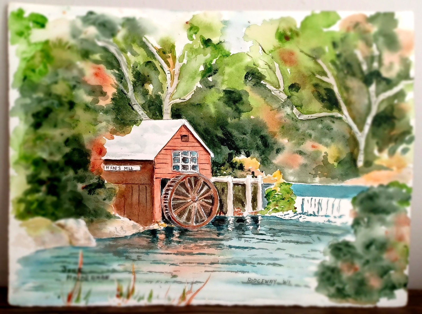 Watercolor of Hyde’s Mill, Wisconsin – June Holderman Artist Signed – Unframed