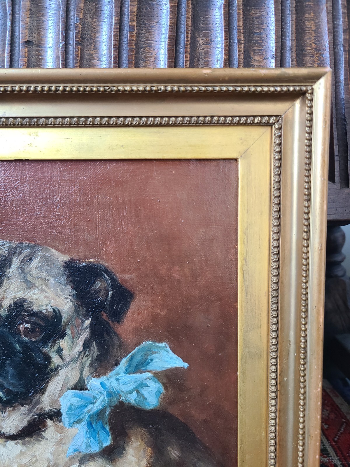 Moody Antique Dog Oil Painting Portrait of a Pug Early 1900’s English School