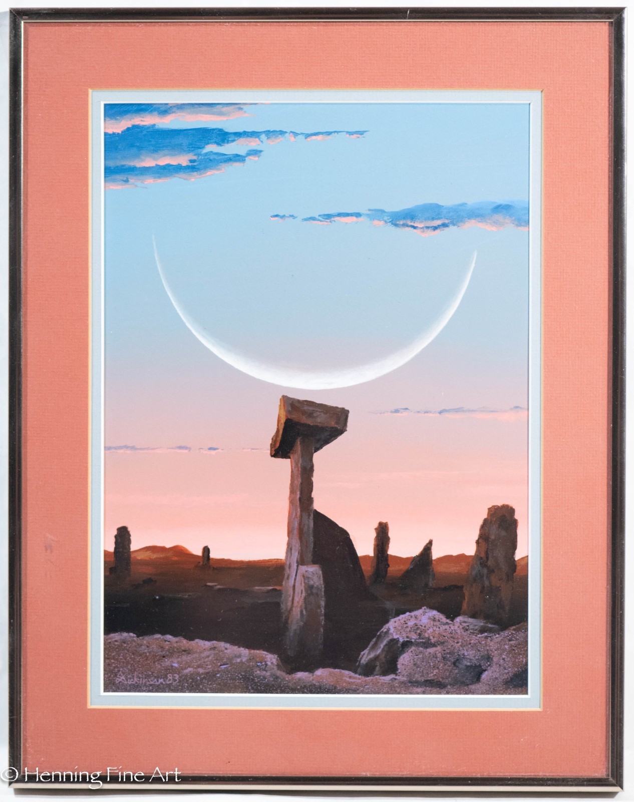 Vintage Dexter Dickinson Painting Science Fiction Alien Landscape Crescent Moon