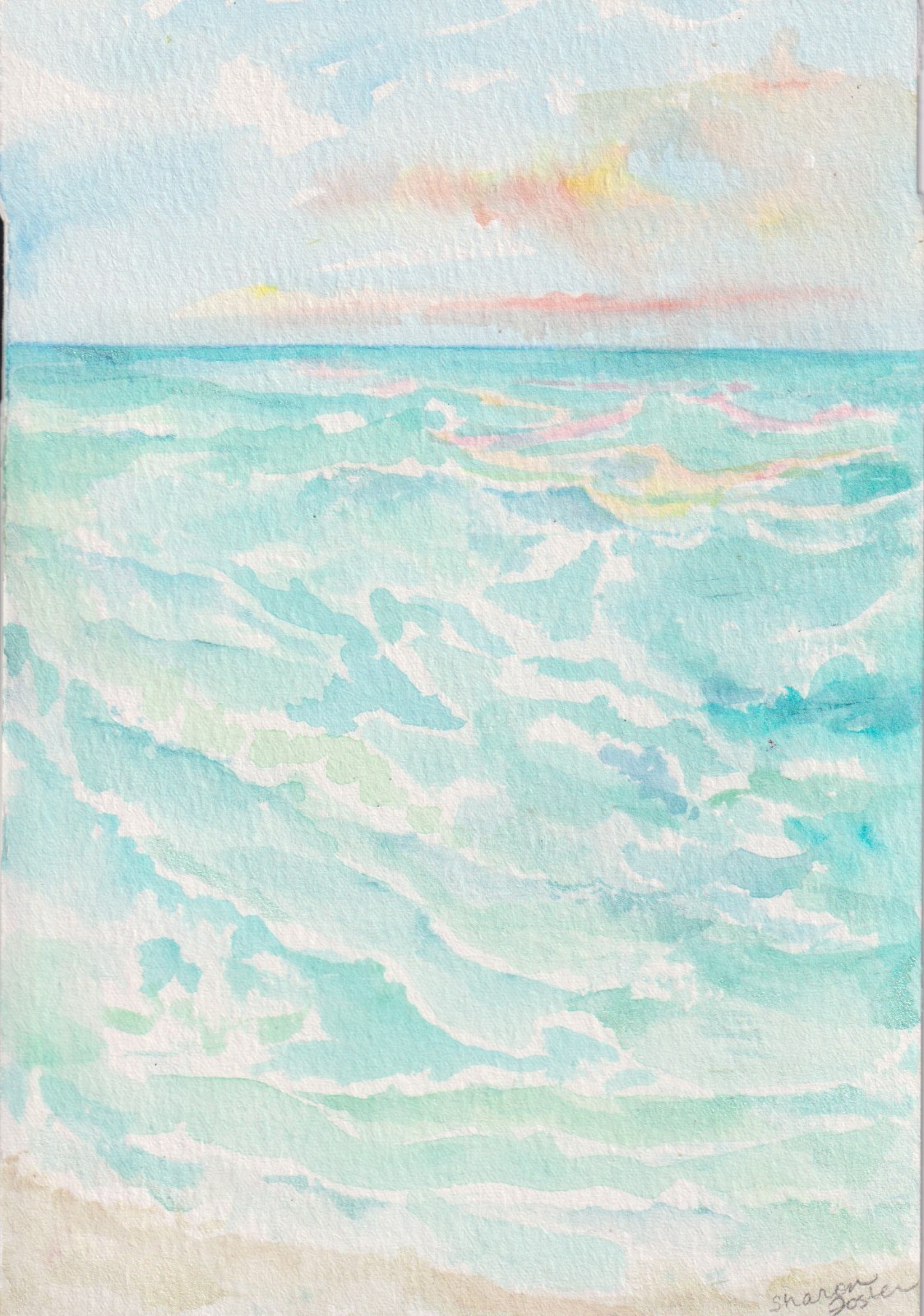 Seascape Watercolor: 5×7 Caribbean Beach Painting, Original Ocean Art, Vertical
