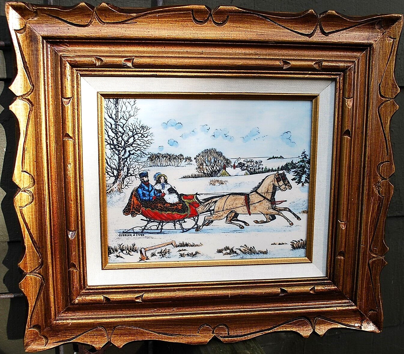 Hand Colored RARE Currier & Ives ARTINI ENGRAVING ‘THE ROAD WINTER’ Framed 17.5″