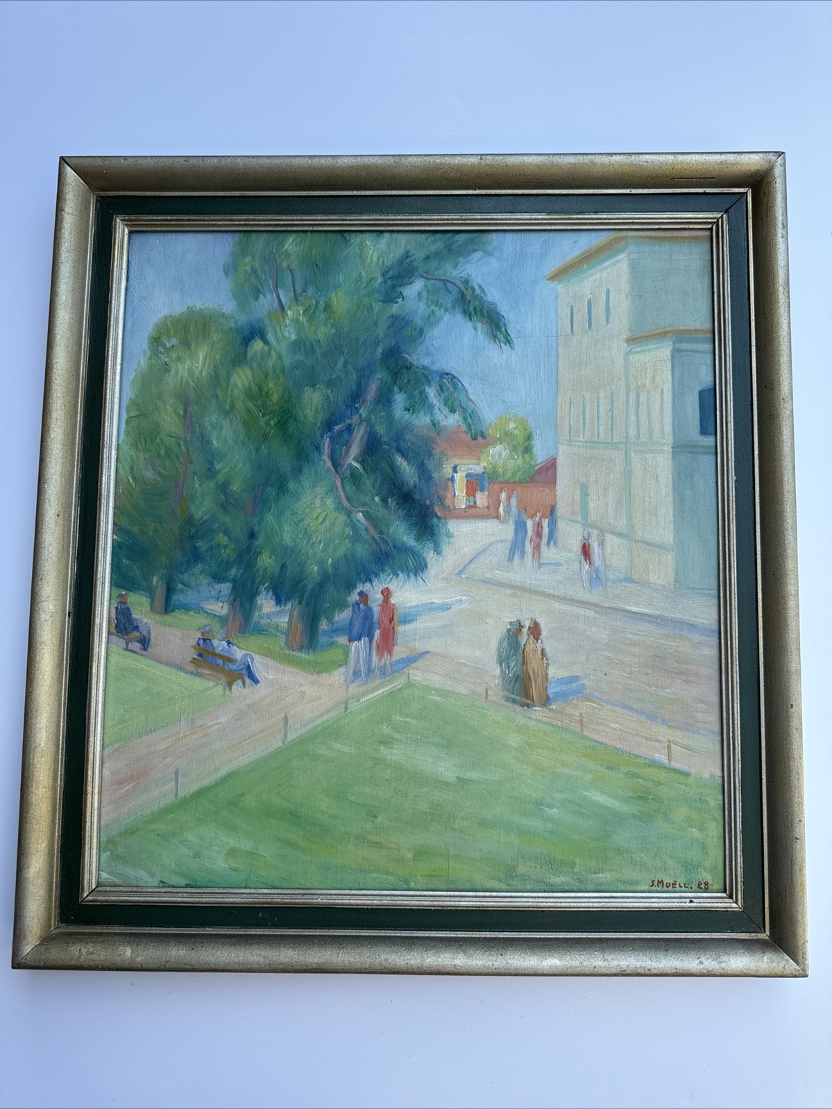 ANTIQUE IMPRESSIONIST PAINTING LANDSCAPE PARK 1920’S OIL LISTED SVEN MOELL 1928