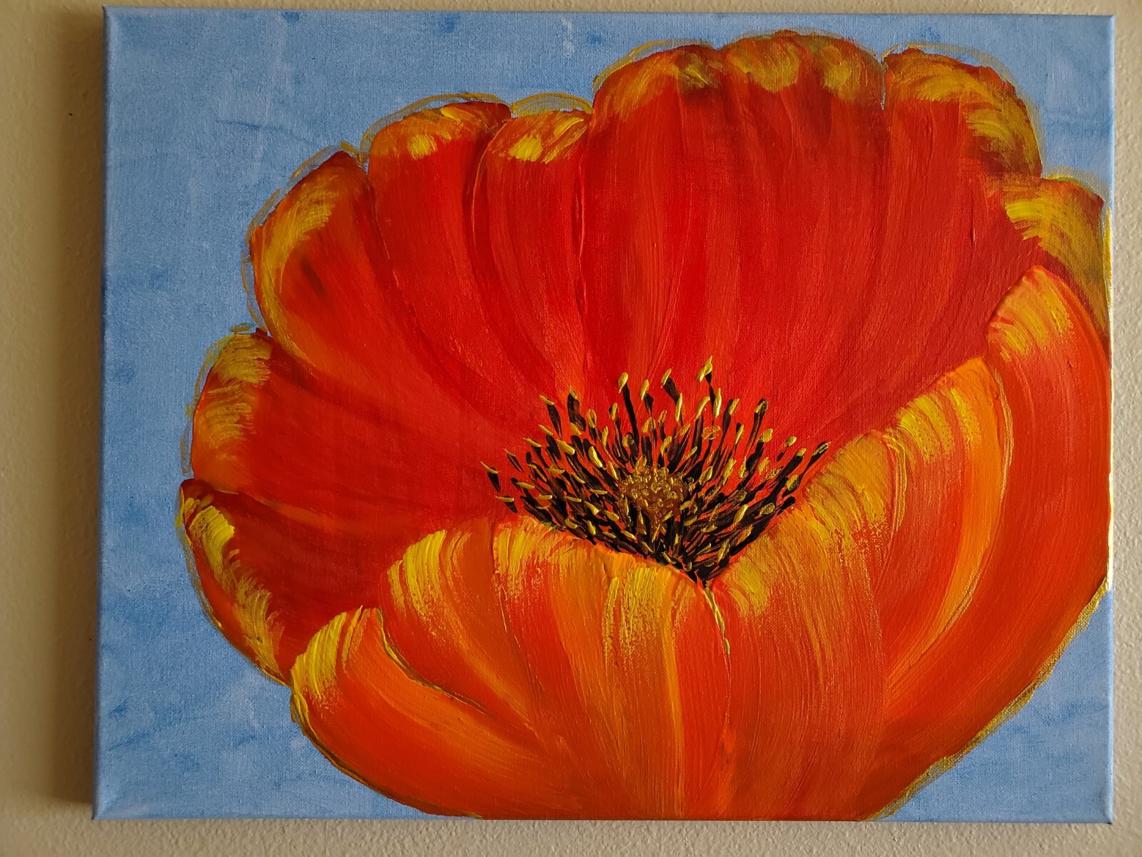 Handmade Painting Acrylic Wooden Frame 16×20 Art Decor Flower Poppy Tulip