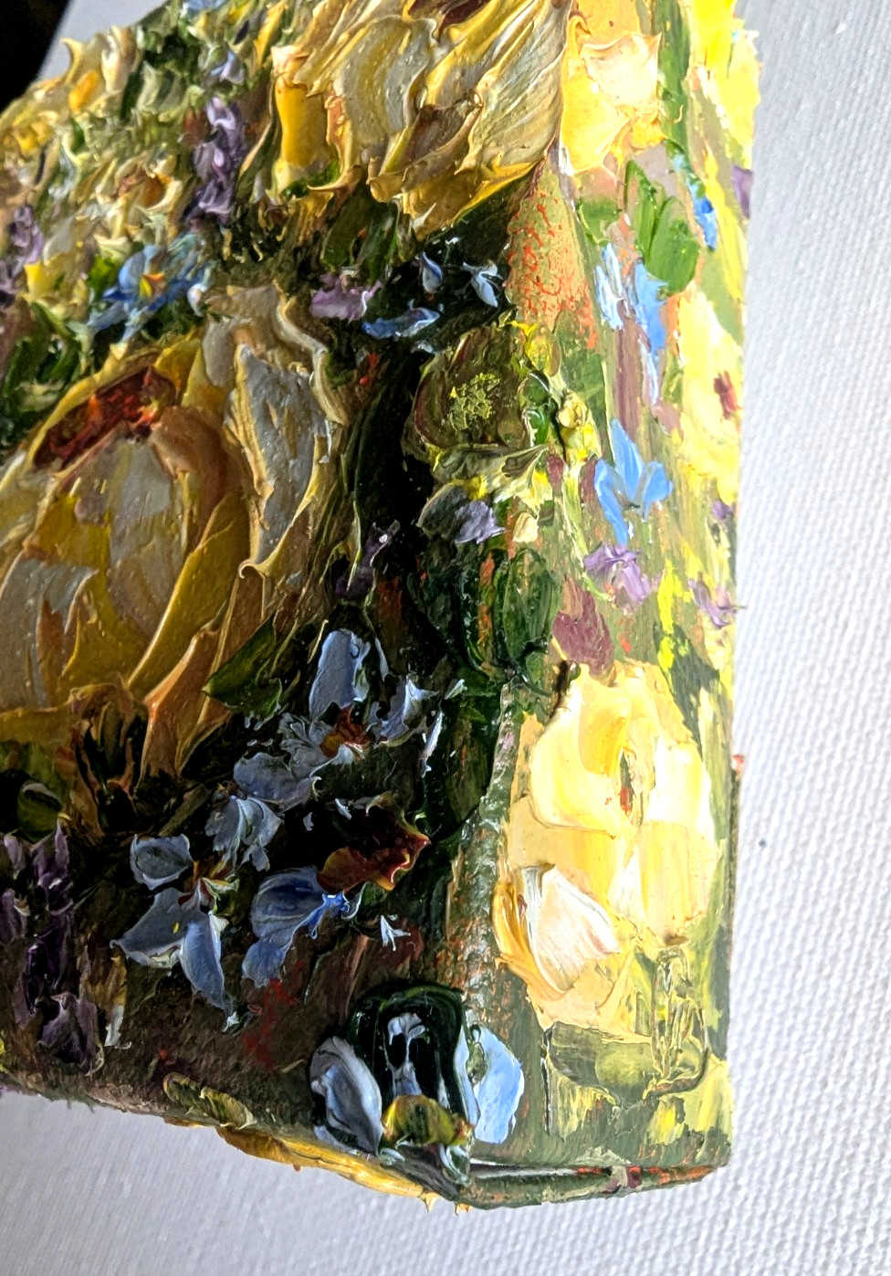 ORIGINAL OIL impasto Painting «Yellow ROSES» 4″X4″ X 1.5″ by Olga Diduh.