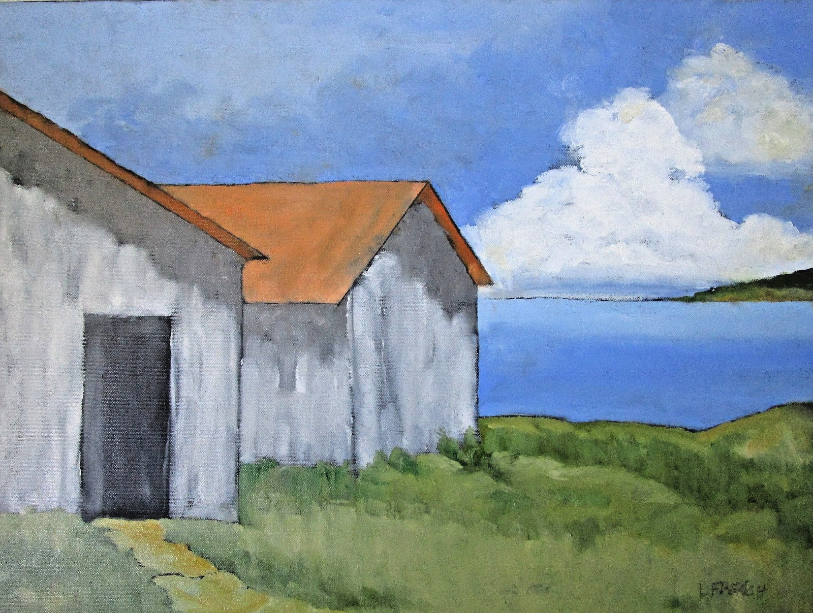 NORTH SHORE COTTAGE 18×24 Lynne French California Seascape Landscape Art O/C