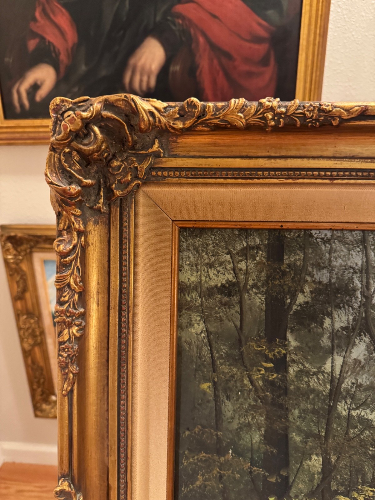 Deep In The Forest Ornate Wood Framed Oil Painting By De Ong 43″ x 31″