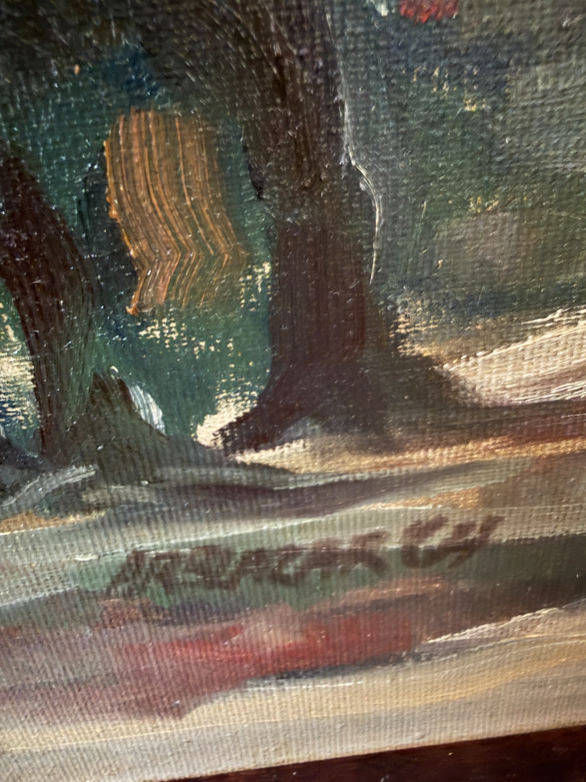 Vintage Mid Century Modern Signed Oil Painting Expressionist Coastal Landscape