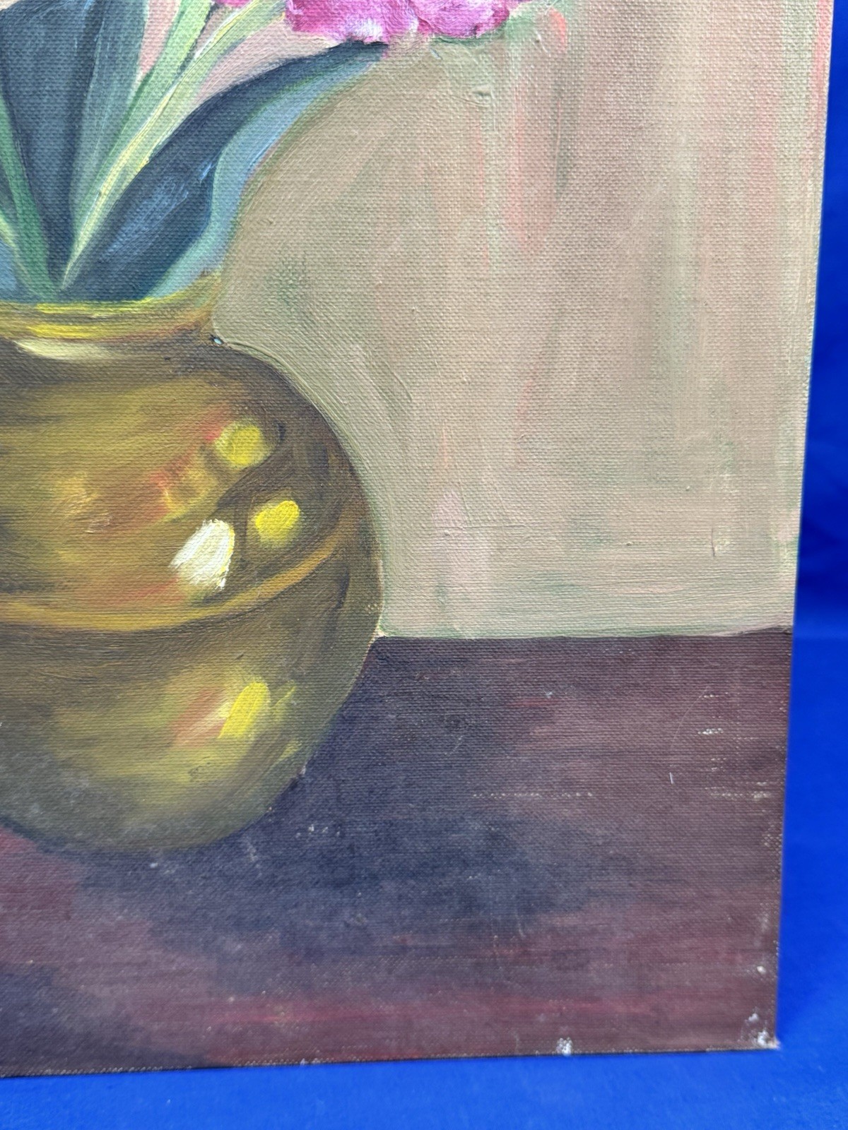 C.1965 Oil on Canvas Board STILL LIFE 16″ x 12″ Flowers in Vase & Bird