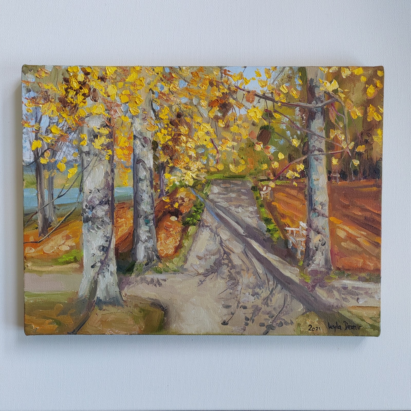 Autumn in Park landscape oil painting 12×16»